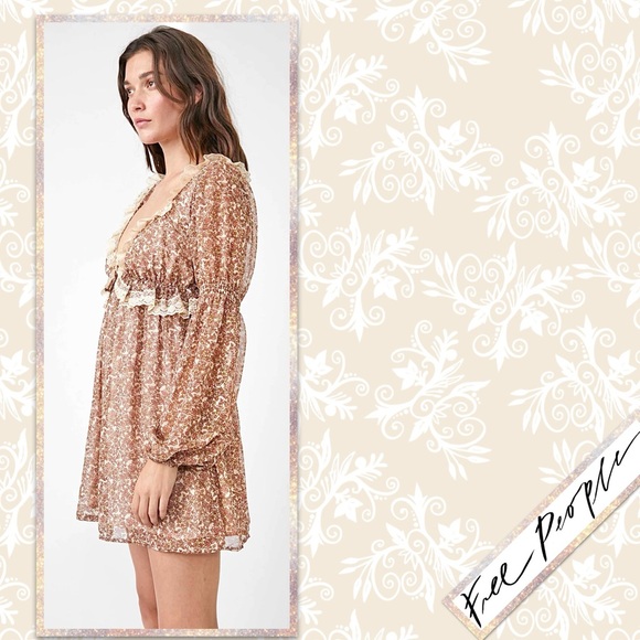 Free People Pennie Floral Mini Dress in Ivory (Cream, Brown, Tan) - Picture 9 of 14